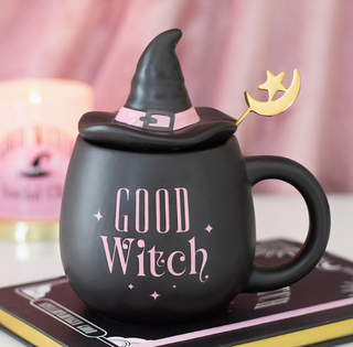Tasse Bonne Sorcière Rose Avec Couvercle Et Cuillère Lune | Sorcière et Magie