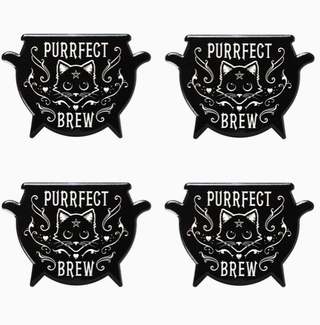 Ensemble De 4 Sous-Verre - Chaudron Chat Noir | Sorcière et Magie
